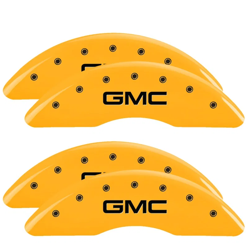 34219SGMCYL – MGP CALIPER Caliper Cover, Set of 4 Black GMC Logo Powder Coated Yellow Aluminum